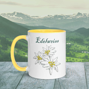 Taza Edelweiss Alpine Wildflower Yellow Hand Drawn