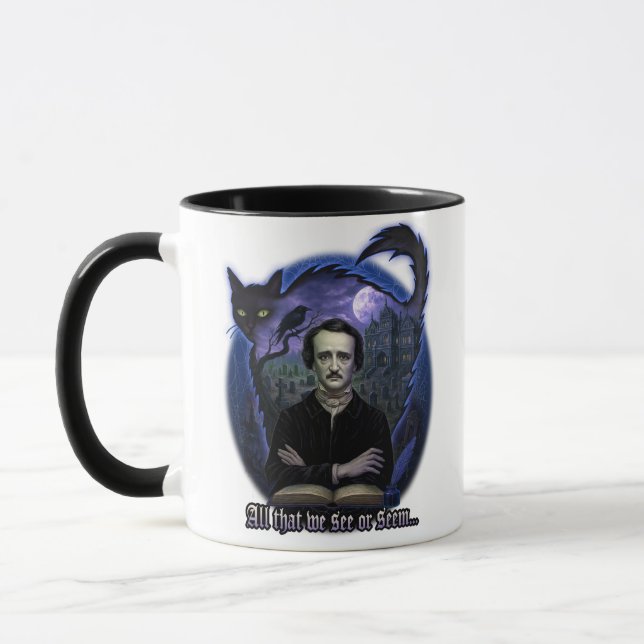 Taza Edgar Allan Poe Gothic Mug - Haunted Raven & Cat (Izquierda)