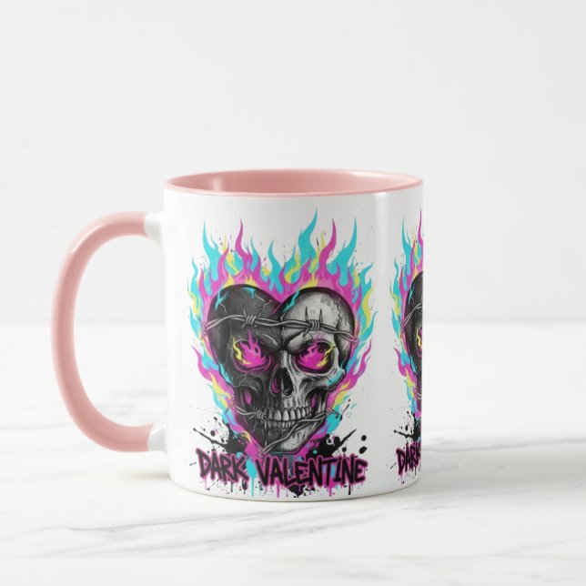 Taza Edgy Dark Valentine Skull Heart Barbed Wire Graphi (Izquierda)
