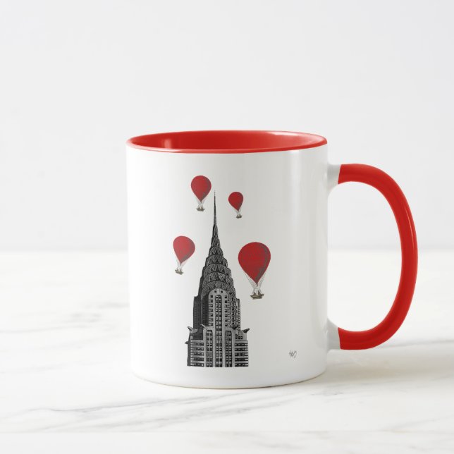 Taza Edificio Chrysler y globos rojos de aire caliente (Derecha)