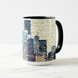 Taza Edificios de la ciudad azul en estilo mosaico con