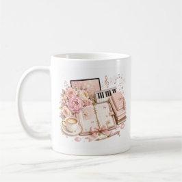Taza editable de piano floral de café acogedor
