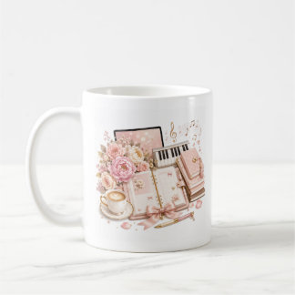 Taza editable de piano floral de café acogedor