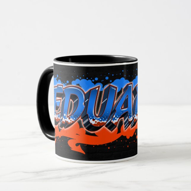 Taza Eduardo Vorname Name Graffiti blue orange Tasse (Anverso izquierdo)