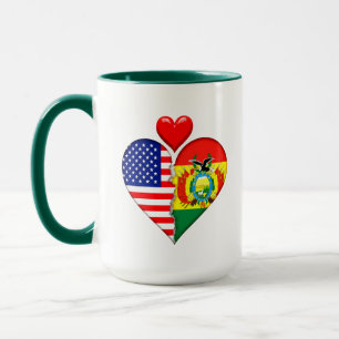 Taza EE. UU. Bolivia Corazón banderas Herencias Hispana