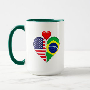 Taza EE. UU. Brasil Corazones banderas Herencias Hispan