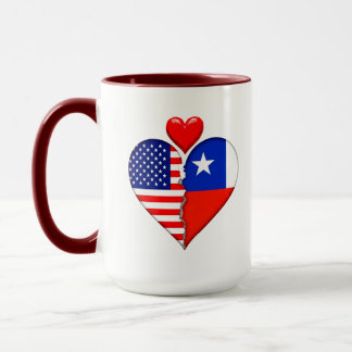 Taza EE. UU. Chile Corazón banderas Español Patrimonio