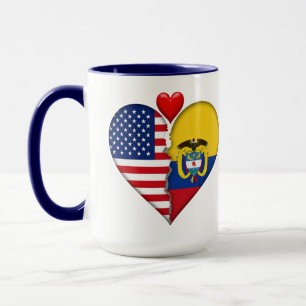 Taza EE. UU. Colombia Corazón banderas Patrimonio Hispa