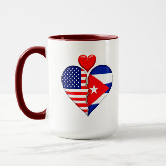 Taza EE. UU. Cuba Corazón banderas Español Patrimonio H