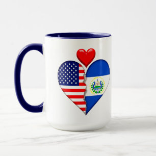 Taza EE. UU. El Salvador Corazones banderas Orgullo His