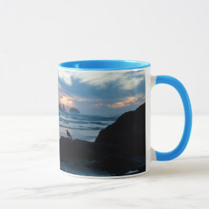 Taza EE. UU., Oregón, playa de Bandon. Gaviota en roca