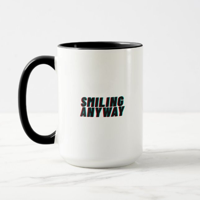 Taza Efecto de falla retro con cita sonriendo de todos  (Izquierda)