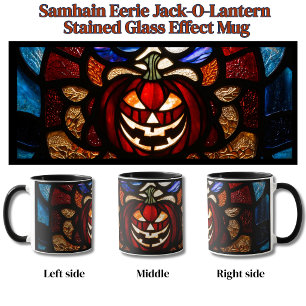 Taza Efecto de Vidrio Emplomado de Jack-O-Lantern Sinie