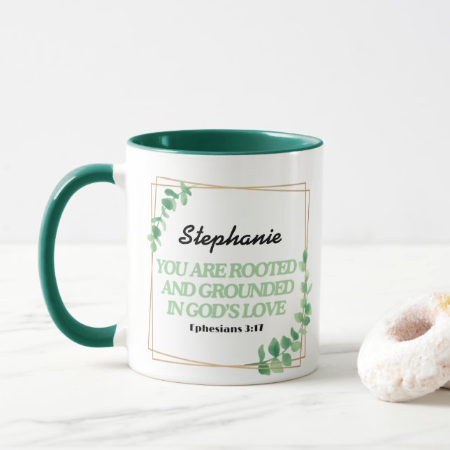 Taza Efesianos 3:17 Están Nacidos Como Mug Personalizad (Con donut)