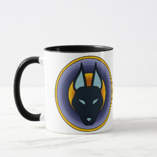 Taza egipcia antigua del logotipo de Anubis de