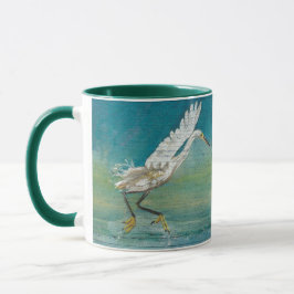 Taza Egret Bird Ocean Arte Verde azulado