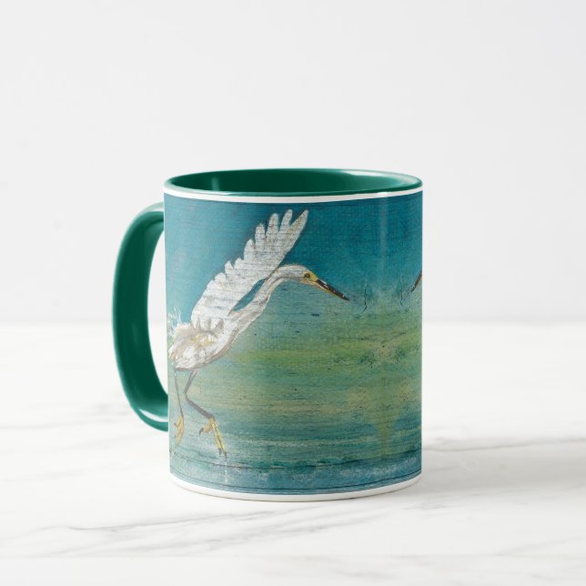 Taza Egret Bird Ocean Arte Verde azulado (Anverso izquierdo)