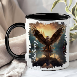 Taza El Águila Se Extiende Sobre La Reflexión Del Lago