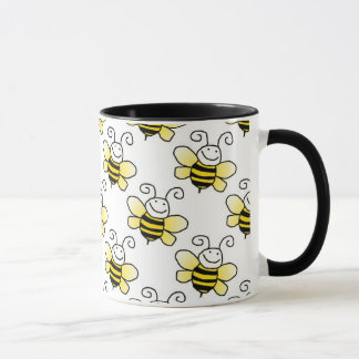 Taza El amarillo retro manosea el modelo de la abeja