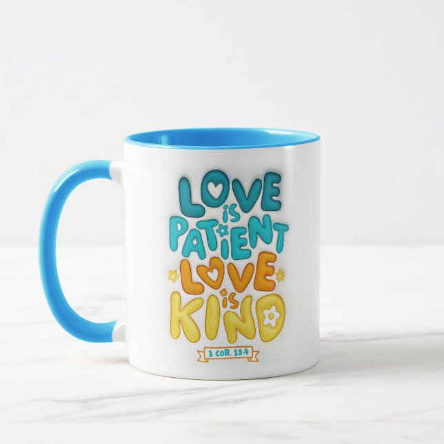 Taza El amor inflado 3D es paciente, el amor es amable  (Izquierda)