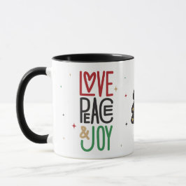 Taza El amor, la paz y el árbol navideño de alegría