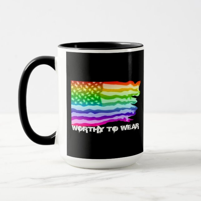 Taza El arcoiris de la bandera de los EE.UU. con proble (Izquierda)