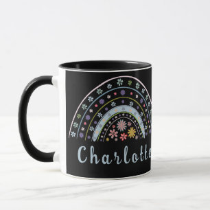 Taza El arcoiris del Boho floral con nombre personaliza