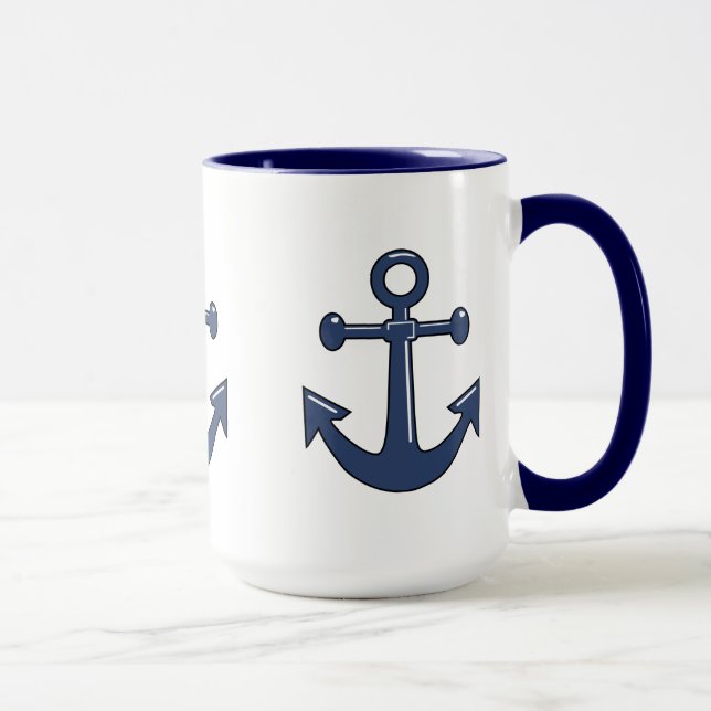 Taza El barco náutico azul 3 ancla tema de la (Derecha)