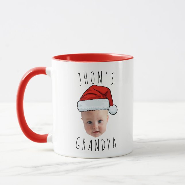 Taza El bebé Personalizado Face Santa Hat Navidad Foto (Izquierda)