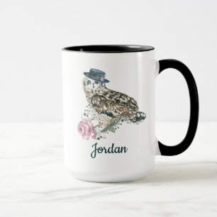 Taza El búho de la acuarela el   añade su nombre