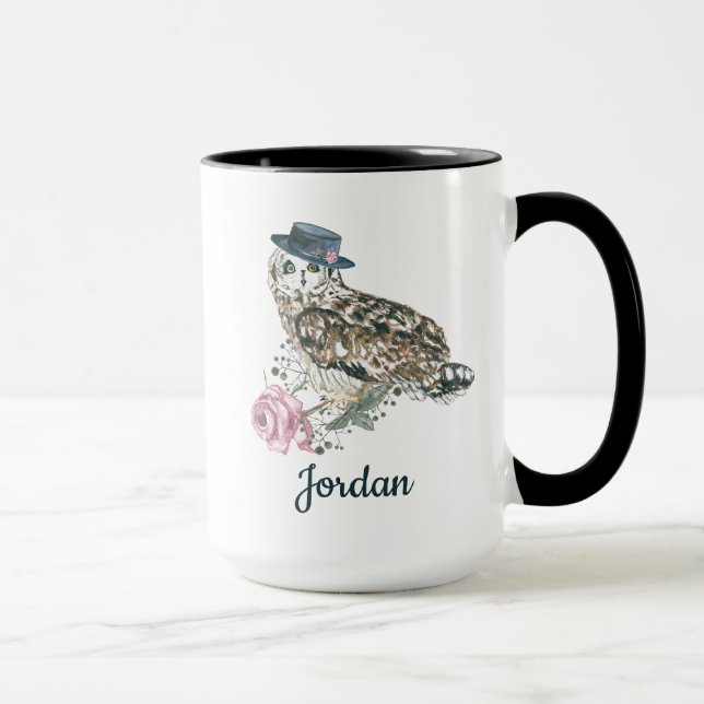 Taza El búho de la acuarela el | añade su nombre (Derecha)
