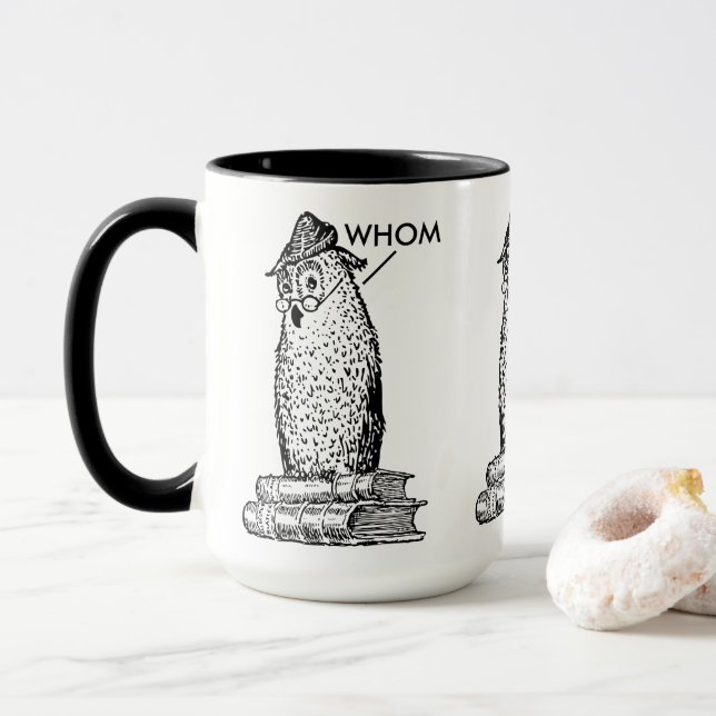 Taza El búho de la gramática dice quién (Con donut)
