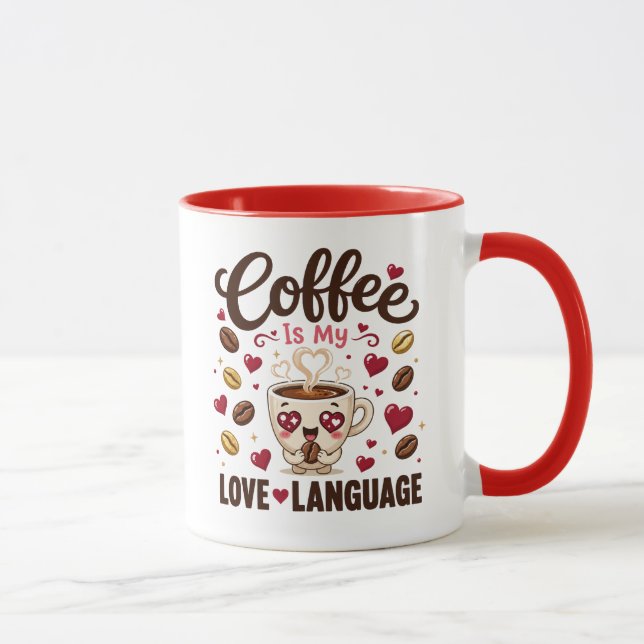 Taza El café es mi lenguaje del amor divertido rojo de  (Derecha)