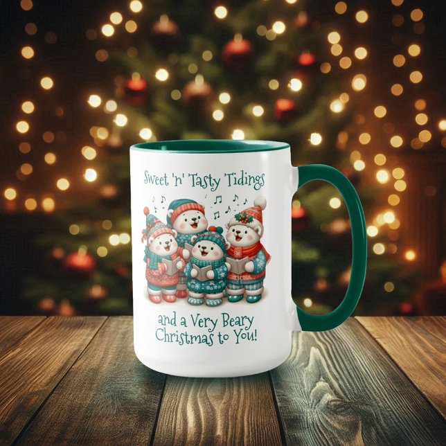 Taza ¡El canto de los osos polares tiene Navidades muy  (Polar Bears Sing Have a Very Beary Christmas 15oz Two-Tone Mug Cover Photo)