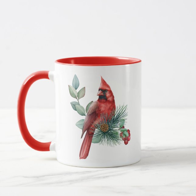 Taza El Cardenal Rojo Sobre La Rama De Los Navidades Co (Izquierda)