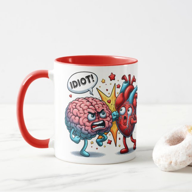 Taza El cerebro vs las emociones divertidas del corazón (Con donut)