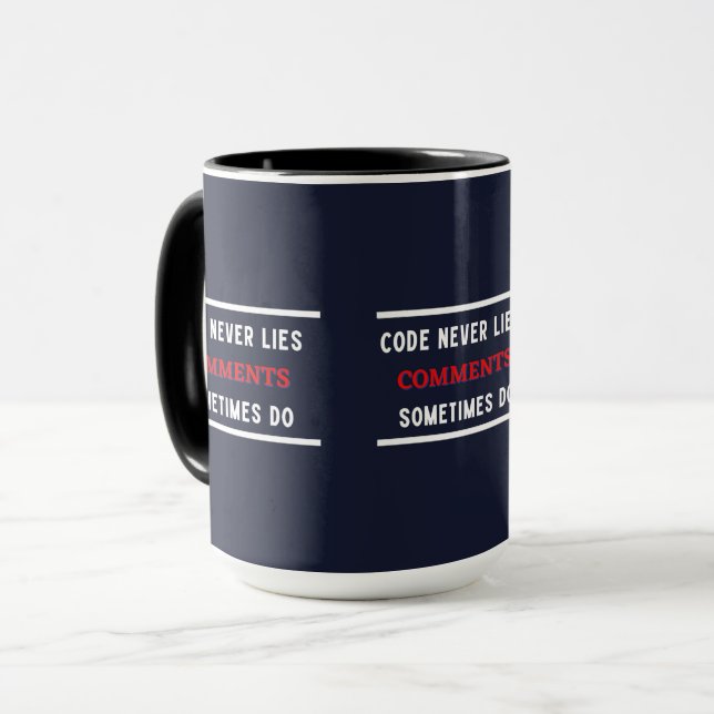 Taza el código nunca miente los comentarios a veces (Anverso izquierdo)