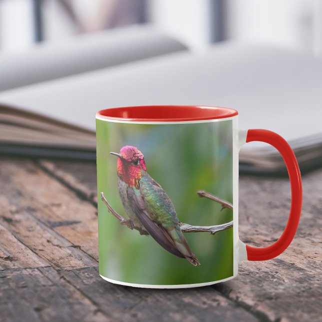 Taza El colibrí de Anna en un árbol de frutas (Stunning Anna's Hummingbird on the Plum Tree 11 oz Coffee Mug Cover Photo.)
