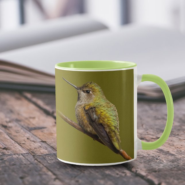Taza El colibrí de Anna sobre Scarlet Trumpetvine (Anna's Hummingbird on the Trumpetvine 11 oz Coffee Mug Cover Photo.)