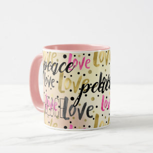 Taza El confeti negro dorado ama la paz