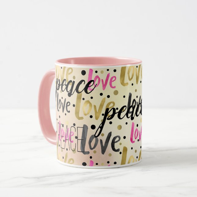 Taza El confeti negro dorado ama la paz (Anverso izquierdo)