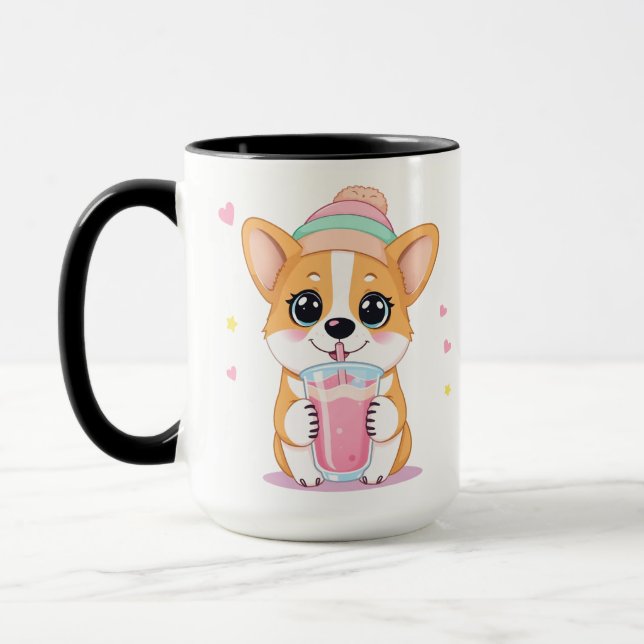 Taza El Corgi Adorable Disfrutando de un Smoothie (Izquierda)