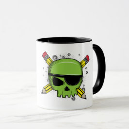 Taza El cráneo escolar cruza lápices esenciales para la