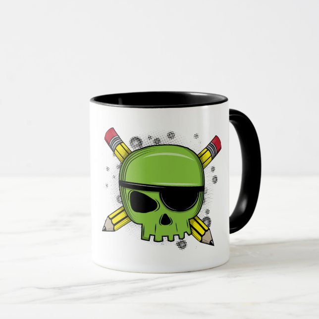 Taza El cráneo escolar cruza lápices esenciales para la (Anverso derecho)