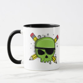 Taza El cráneo escolar cruza lápices esenciales para la
