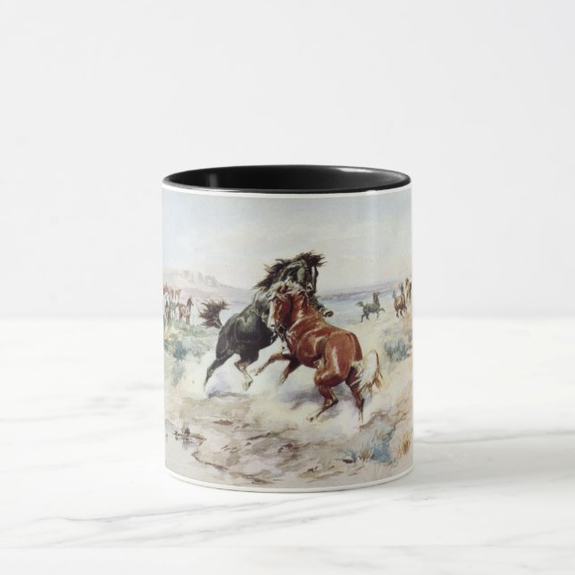 Taza El desafío (Los Stallions de Caballos luchando) (Centro)