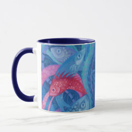Taza El desove, el pescado, rosa y azul, bajo el agua