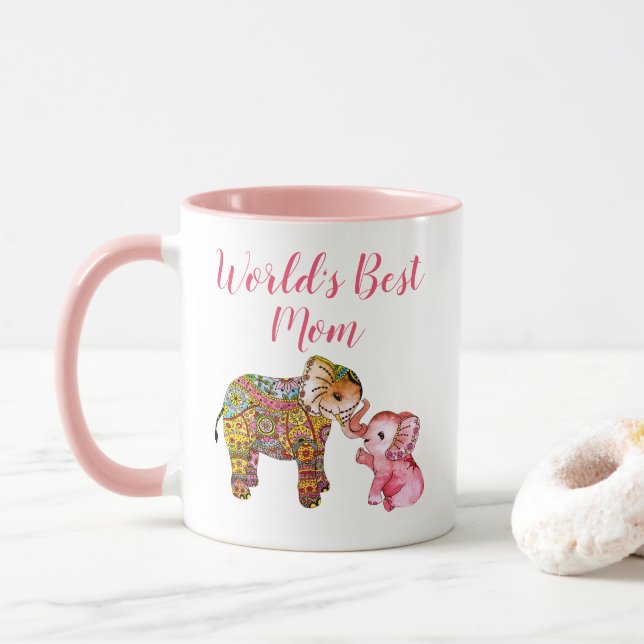 Taza El día de la madre del elefante de la acuarela del (Con donut)