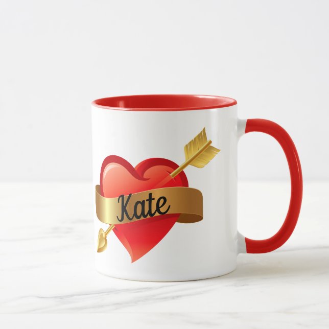 Taza El día de San Valentín Corazón Rojo Nombre persona (Derecha)