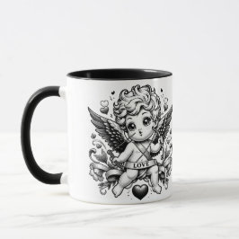 Taza El día de San Valentín cupido con rosas y paloma